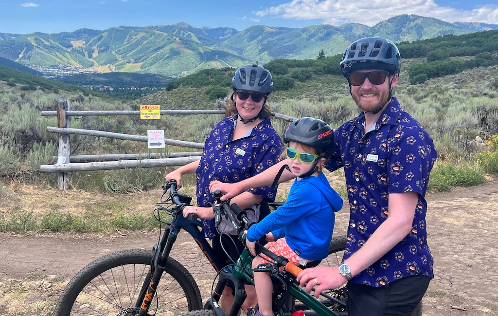(Courtesy of Sophy Bishop) Sophy Bishop, her husband Tim Johnson and their son Artie mountain bike at Round Valley in 2025. The couple moved to Utah in 2021 to get closer to the outdoor recreation they enjoy, and Bishop thinks similar newcomers could be a major factor in changing Utah’s political landscape.