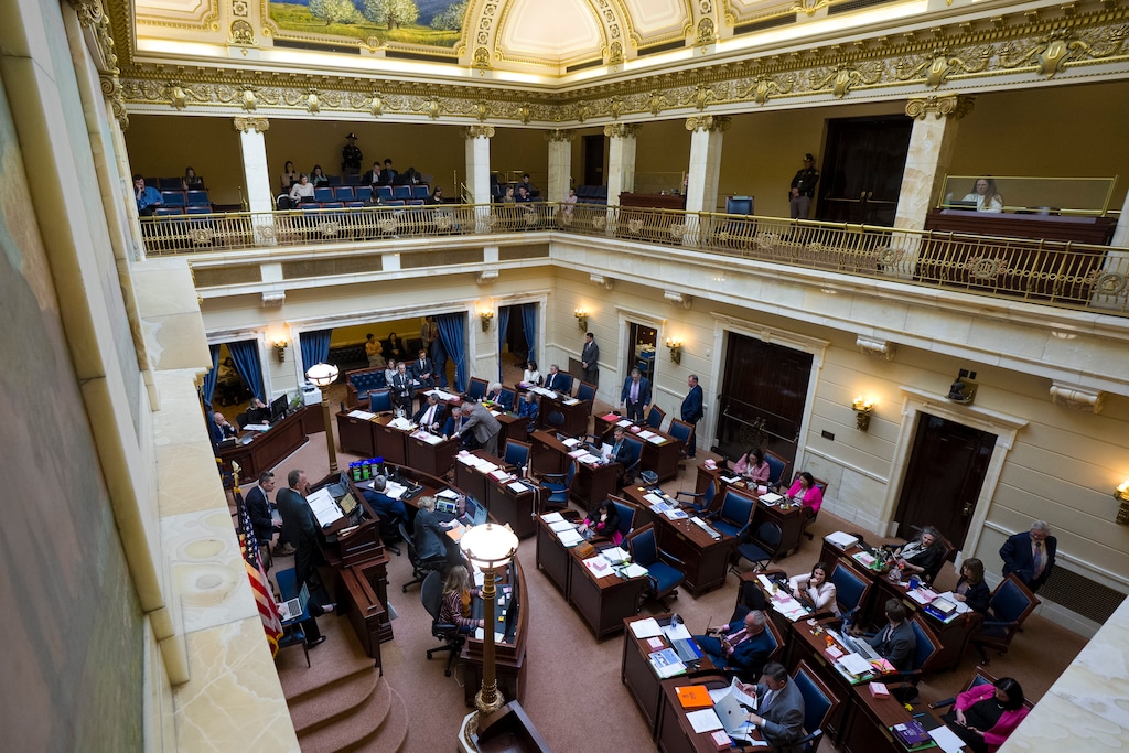 (Bethany Baker  |  The Salt Lake Tribune) The Utah Senate meets during floor time in the Utah House of Representatives in Salt Lake City on Wednesday, March 4, 2026.