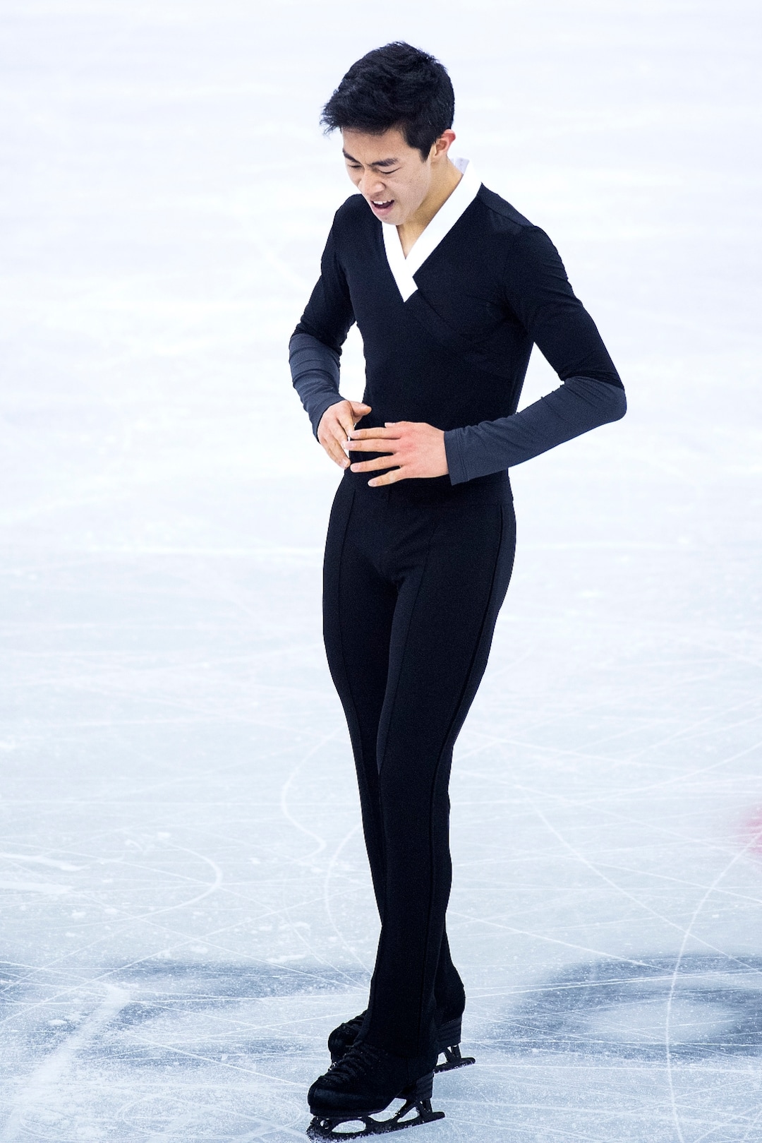 (Chris Detrick  |  The Salt Lake Tribune)  Salt Lake City's Nathan Chen reacts after competing in the Men Single Skating Free Skating at Gangneung Ice Arena during the Pyeongchang 2018 Winter Olympics Saturday, Feb. 17, 2018. Chen landed a record six quadruple jumps, scoring 215.08.
