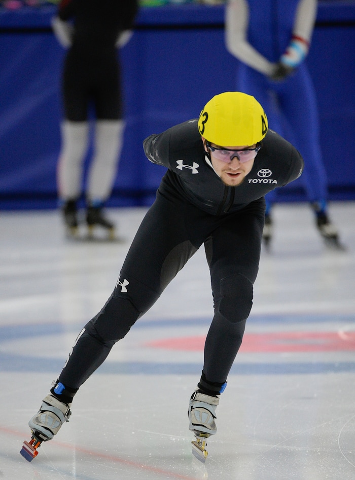 (Francisco Kjolseth  |  The Salt Lake Tribune) Ryan Pivirotto warms up for a 2000 meter mixed semifinal relay race as part of the U.S. Short Track Speedskating championships on Friday, Jan. 3, 2020, at the Utah Olympic Oval in Kearns.