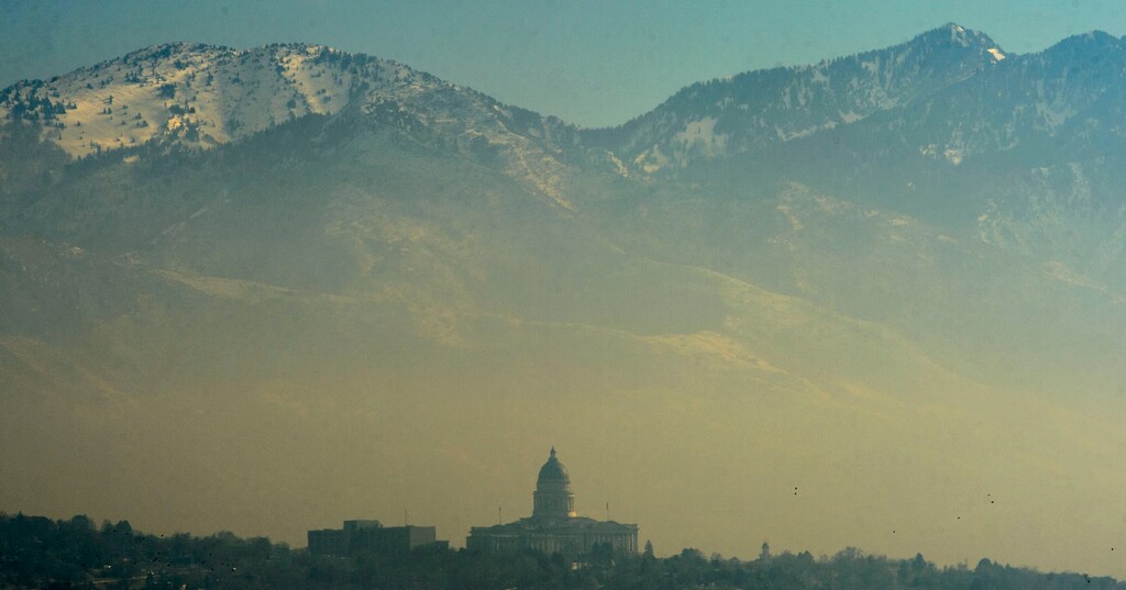 (Steve Griffin  |  The Salt Lake Tribune) Air pollution hangs over the Wasatch Front, as seen on January 5, 2018. A new Utah-based study suggests that even brief exposure to particulate pollution can boost the likelihood of respiratory infections in children.