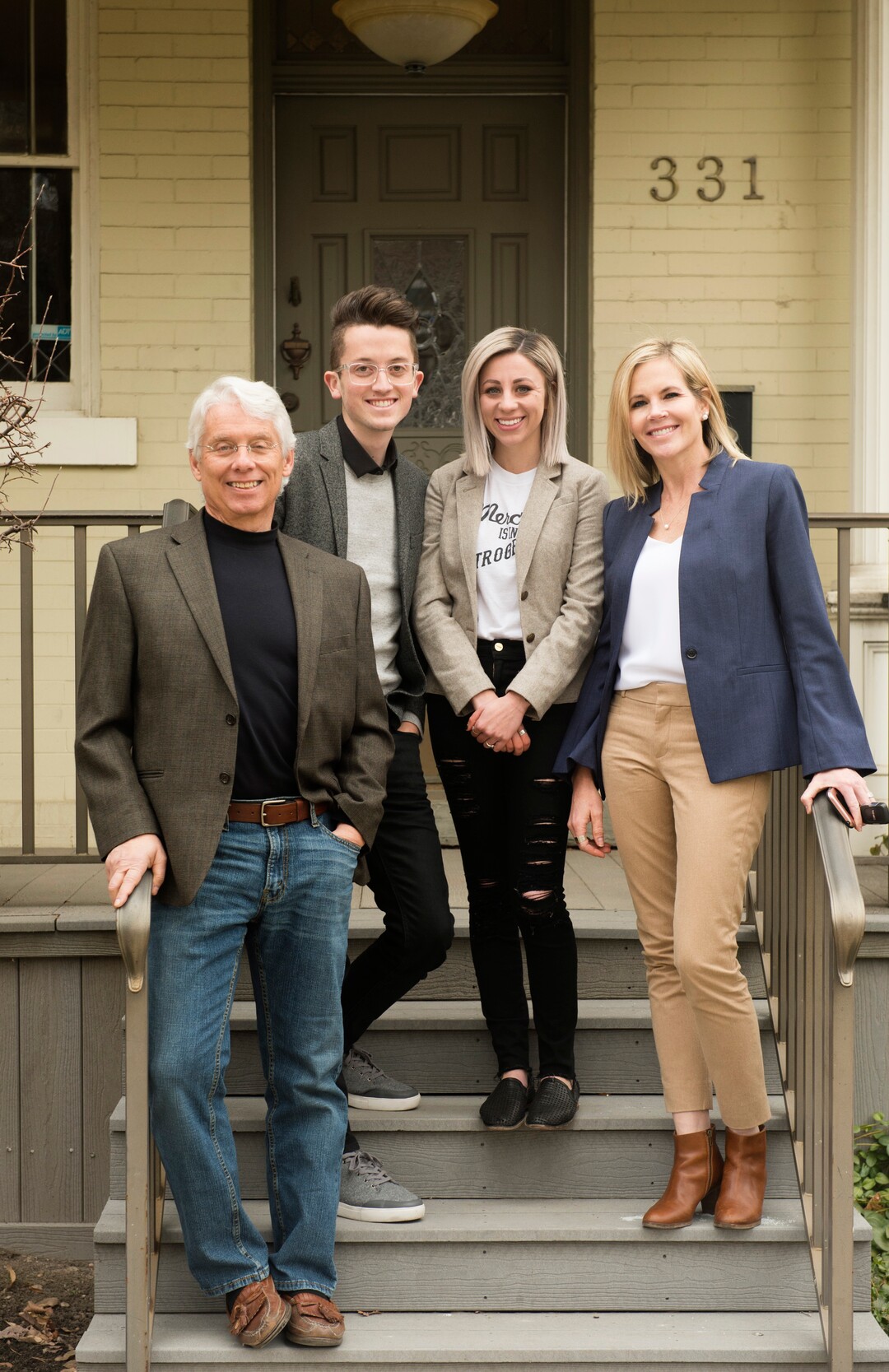 (Rick Egan  |  The Salt Lake Tribune)      David E. Hardy, Jacob Dunford, Jordan Sgro, and Stephenie Larsen, on the steps off the building that will become the new Encircle family and youth resource center in Salt Lake City. Friday, February 2, 2018.