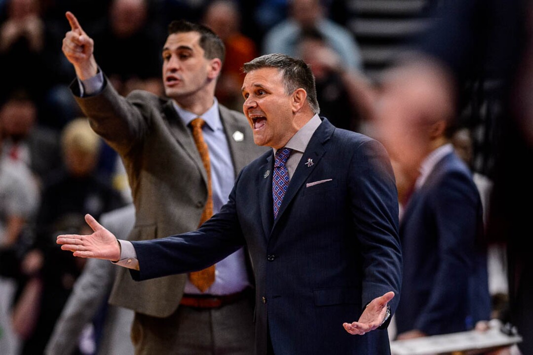 (Trent Nelson | The Salt Lake Tribune)  New Mexico State head coach Chris Jans as Auburn faces New Mexico State in the 2019 NCAA Tournament in Salt Lake City on Thursday March 21, 2019.
