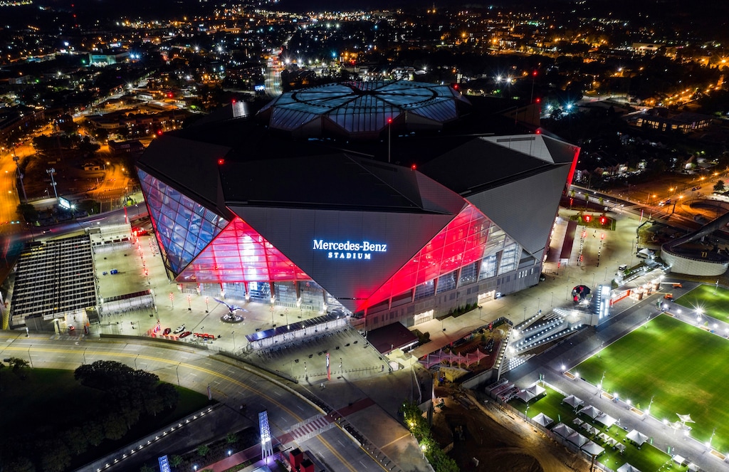 FILE - This is a Sept. 21, 2018, file photo showing Mercedes-Benz Stadium in Atlanta. Build it and the Super Bowl will come. While that’s not exactly how the sites of the NFL’s championship extravaganza are determined, it sure doesn’t hurt to have a brand new, billion-dollar facility in your city. (AP Photo/Danny Karnik, File)