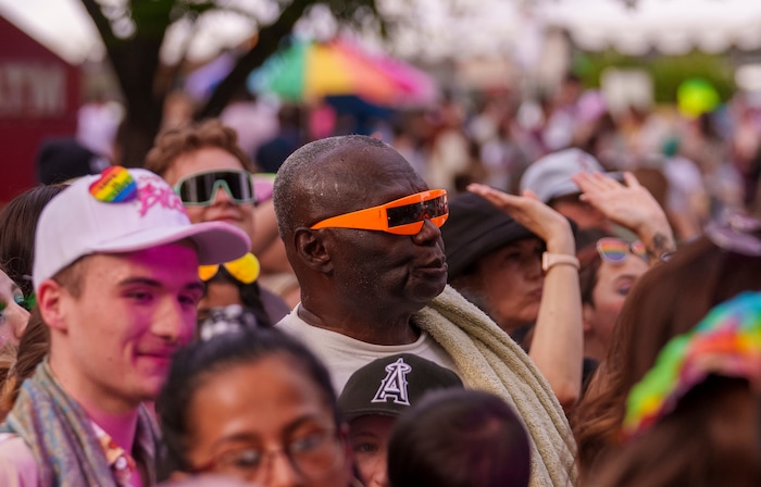 (Leah Hogsten | The Salt Lake Tribune)  Pride festival revelers dance to the music of OneUpDuo at the Utah Pride Festival at Washington Square, Saturday, June 4, 2022. 