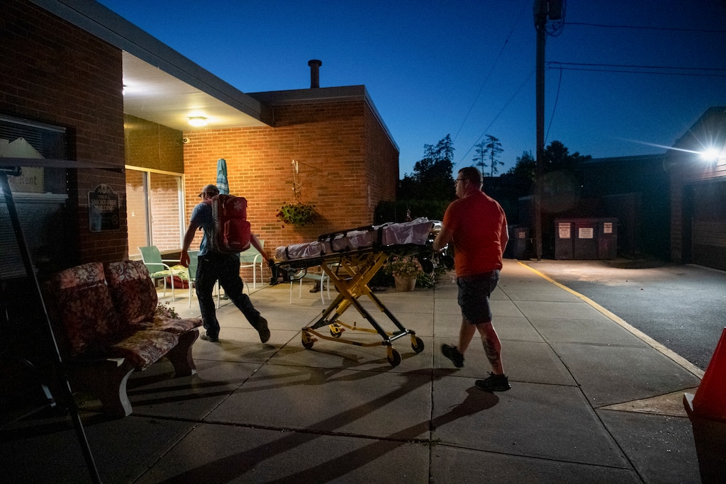 (Benjamin Cleeton | The New York Times) Members of the South Jefferson Volunteer Rescue respond to an emergency call in Henderson, N.Y., July 7, 2024. The Trump administration is eyeing about $40 billion in cuts to the Department of Health and Human Services's budget next year.