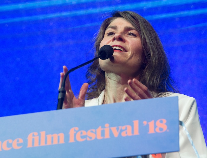 (Rick Egan  |  The Salt Lake Tribune)      Ísold Uggadóttir receives the World Cinema Dramatic Directing Award at the 2018 Sundance Film Festival Awards Night, Saturday, January 27, 2018.


