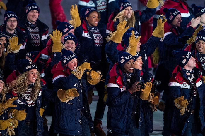 (Chris Detrick  |  The Salt Lake Tribune)  Members of team USA are introduced during the Pyeongchang 2018 Winter Olympics opening ceremony at Olympic Stadium Friday, February 9, 2018.  