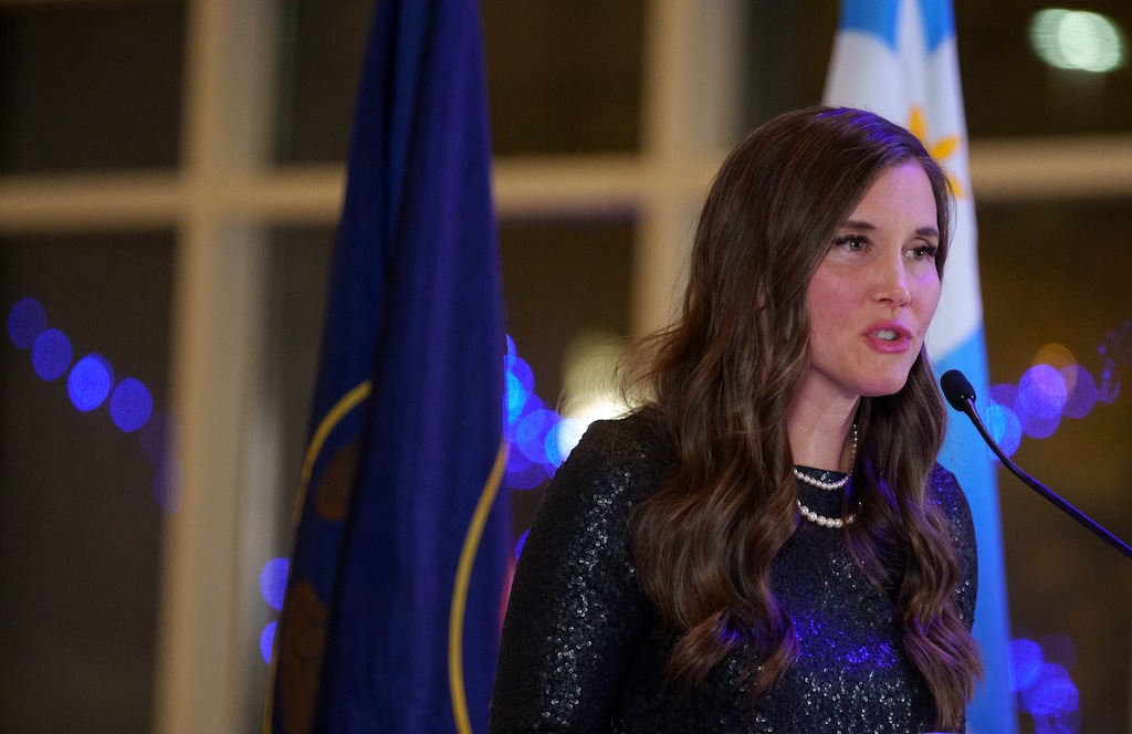 (Trent Nelson | The Salt Lake Tribune) Salt Lake City Mayor Erin Mendenhall delivers her State of the City address on Tuesday, Jan. 30, 2024. Mendenhall disputed Gov. Spencer Cox on Monday, arguing that police data didn’t back up his Sunday assertion that illegal immigration is impacting local drug use.