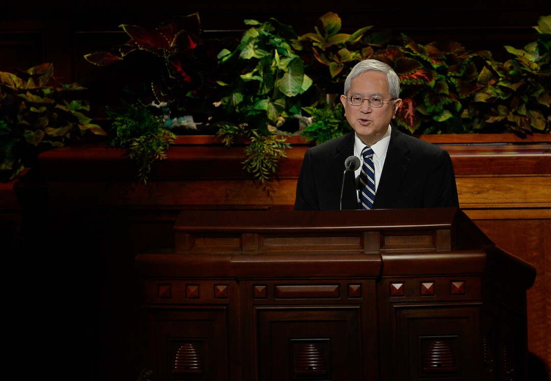 (Francisco Kjolseth  |  The Salt Lake Tribune)  Gerrit W. Gong, a member of the Quorum of the Twelve Apostles, speaks during the 189th Semiannual General Conference of The Church of Jesus Christ of Latter-day Saints in the Conference Center in Salt Lake City on Sunday, Oct. 6, 2019.