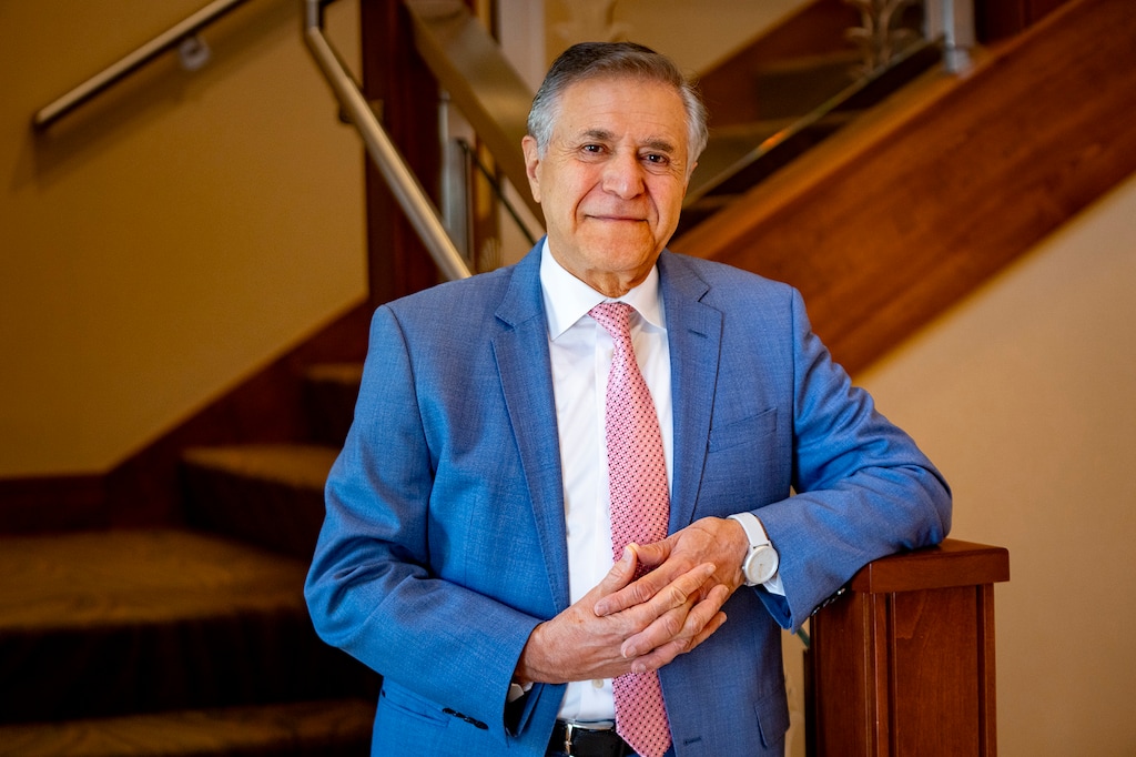 (Rick Egan | The Salt Lake Tribune) Khosrow Semnani, an Iranian American businessman in Utah, poses for a portrait on Wednesday, April 8, 2026, at his office in downtown Salt Lake City.

