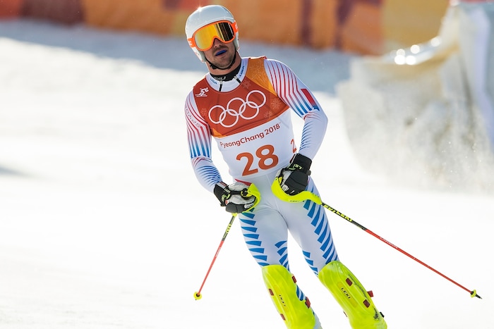 (Chris Detrick  |  The Salt Lake Tribune)  USA's Jared Goldberg competes in the Men's Alpine Combined at Jeongseon Alpine Centre during the Pyeongchang 2018 Winter Olympics Tuesday, February 13, 2018.  Goldberg finished in 36th place with a time of 2:22.88.