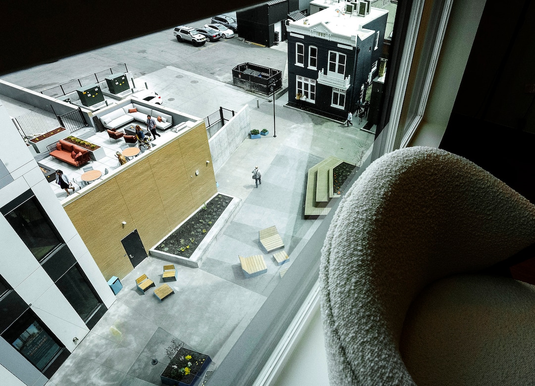 (Leah Hogsten | The Salt Lake Tribune) A two-bedroom, two-bath unit in The Aster, a new complex at 255 S. State, which offers 190 residential and mixed-income units, open-air spaces and community gathering spaces, May 2, 2023.