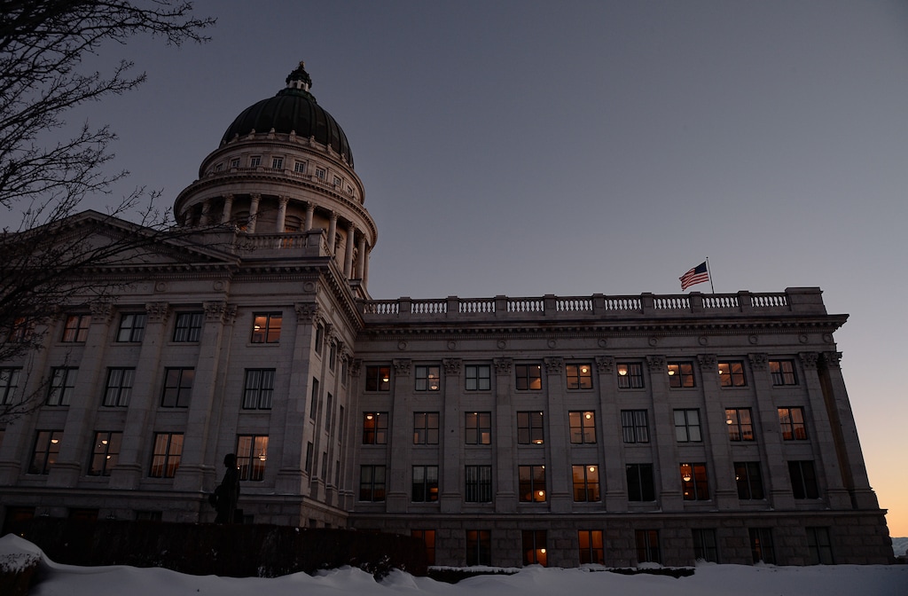 (Francisco Kjolseth  |  The Salt Lake Tribune) The Utah Capitol at dusk on Wednesday, Feb. 5, 2020, during the legislative session. 
