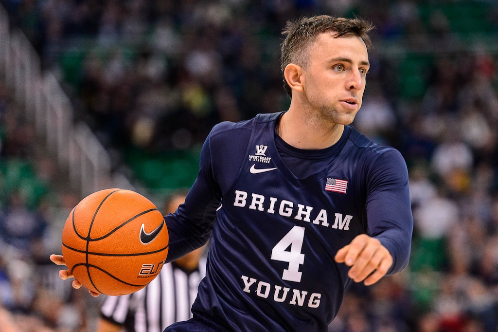 Trent Nelson  |  The Salt Lake TribuneBrigham Young Cougars guard Nick Emery (4), as BYU faces Utah State, NCAA basketball in Salt Lake City, Wednesday November 30, 2016.