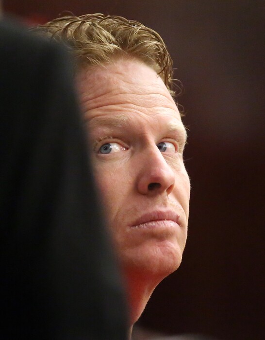 Jeremy Johnson looks on after arriving for court during the trial for former Utah Attorney General John Swallow at the Matheson Courthouse Friday, Feb. 17, 2017, in Salt Lake City. (AP Photo/Rick Bowmer, Pool) 