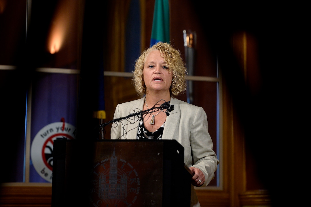 (Scott Sommerdorf   |  The Salt Lake Tribune)   Salt Lake City Mayor Jackie Biskupski announces that findings have been made, and that they have been given to SLCPD Chief Mike Brown. He will now decide the fate of the two officers involved in the Nurse Wubbels arrest, Wednesday, September 13, 2017.