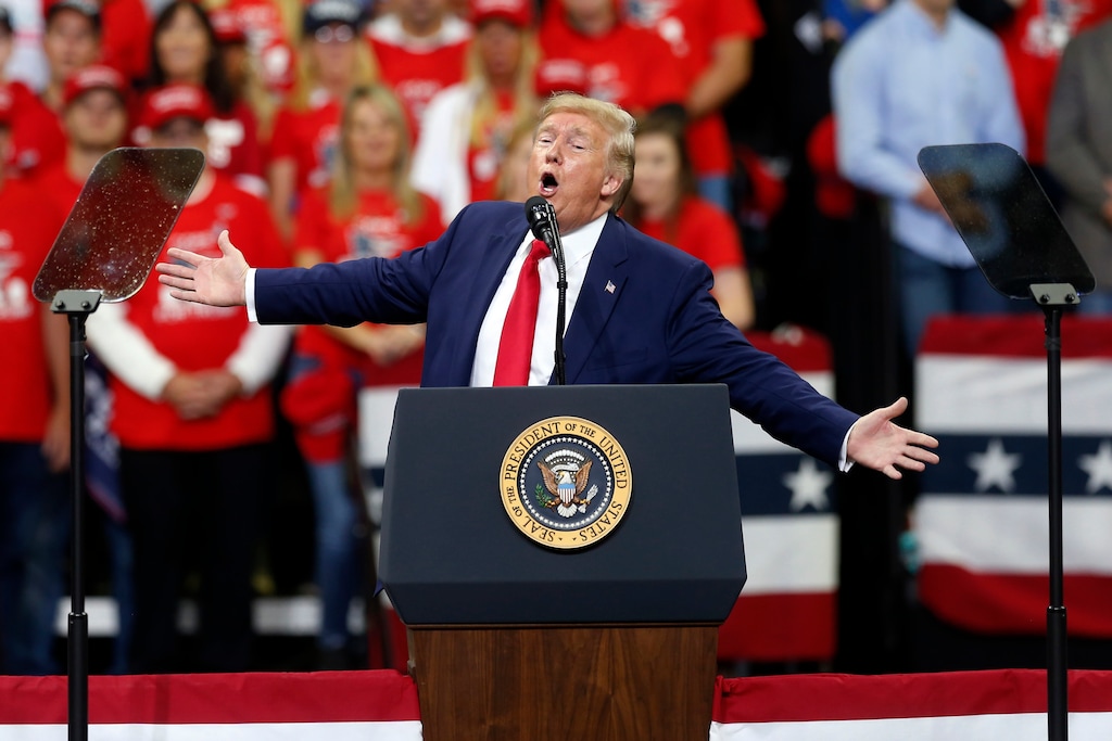 (Jim Mone | AP file photo) President Donald Trump speaks at a campaign rally Thursday, Oct. 10, 2019, in Minneapolis.