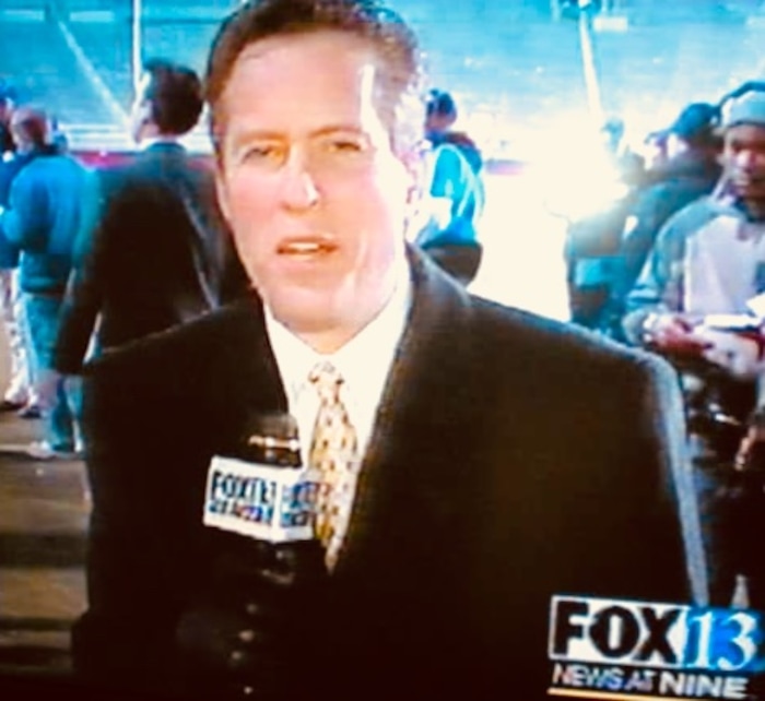 (Photo courtesy Joe Wren) Fox 13 sports reporter Joe Wren on the job.