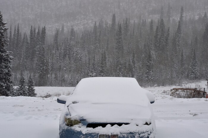 (Scott Sommerdorf | The Salt Lake Tribune)
A car in the Solitude parking lot is on its way to being covered, in Big Cottonwood Canyon, Friday, November 17, 2017.