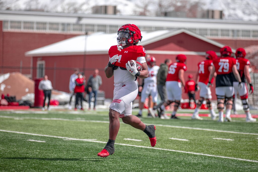 (Utah Athletics) Running back Jaylon Glover works out during a spring football practice at the University of Utah.