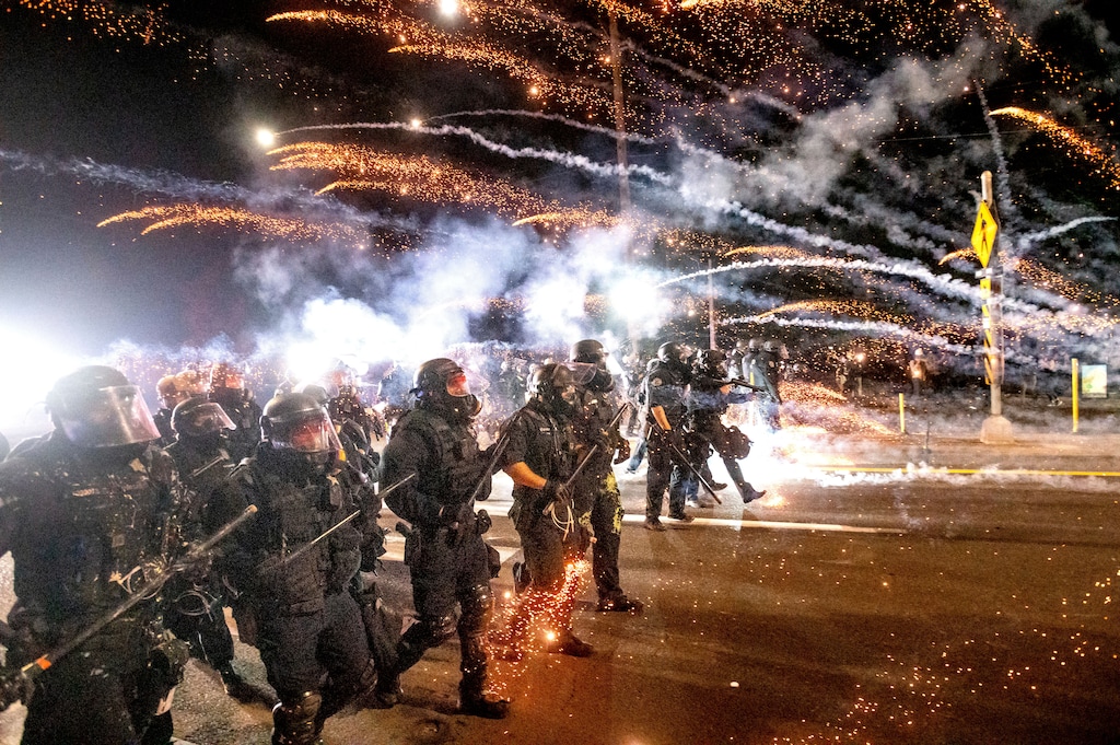 (Noah Berger | AP photo)

Police use chemical irritants and crowd control munitions to disperse protesters during a demonstration in Portland, Ore., Saturday, Sept. 5, 2020.