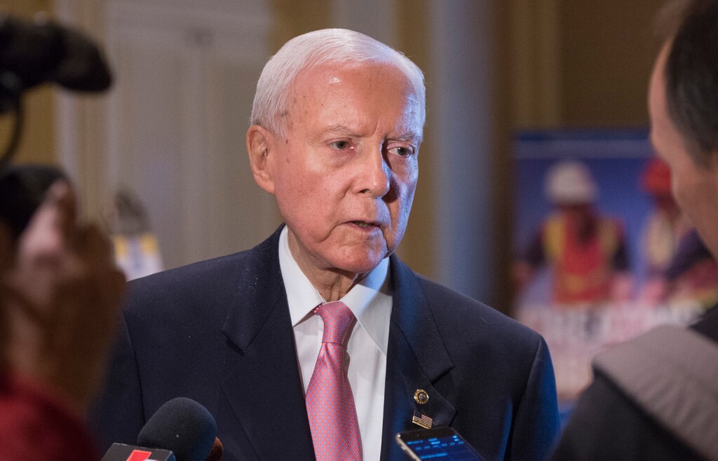 (Rick Egan  |  The Salt Lake Tribune) Sen. Orrin Hatch answers a few questions from the media before giving the keynote address, at the U.S. Global Leadership Coalition luncheon, at the Grand America, Friday, November 18, 2016.