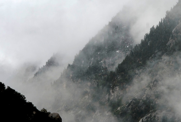 (Steve Griffin | The Salt Lake Tribune) A fall storm leaves a trace of snow in Little Cottonwood Canyon in Salt Lake City Friday September 22, 2017.