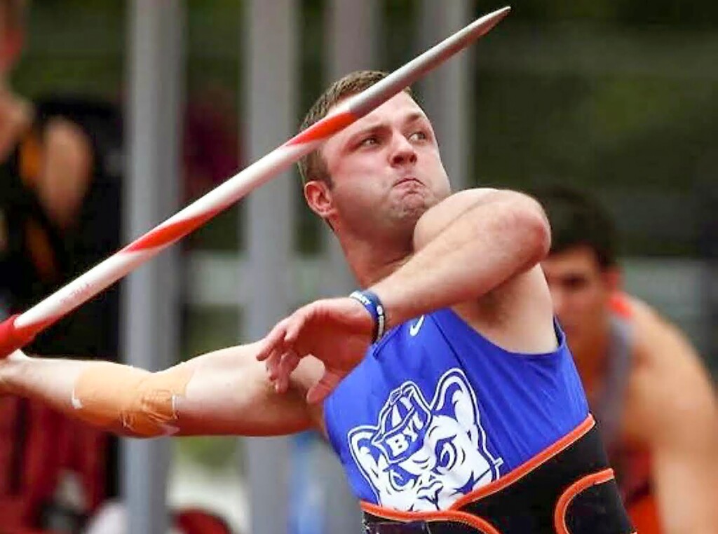 (Wyatt Warnick) Wyatt Warnick competing in javelin while at BYU.