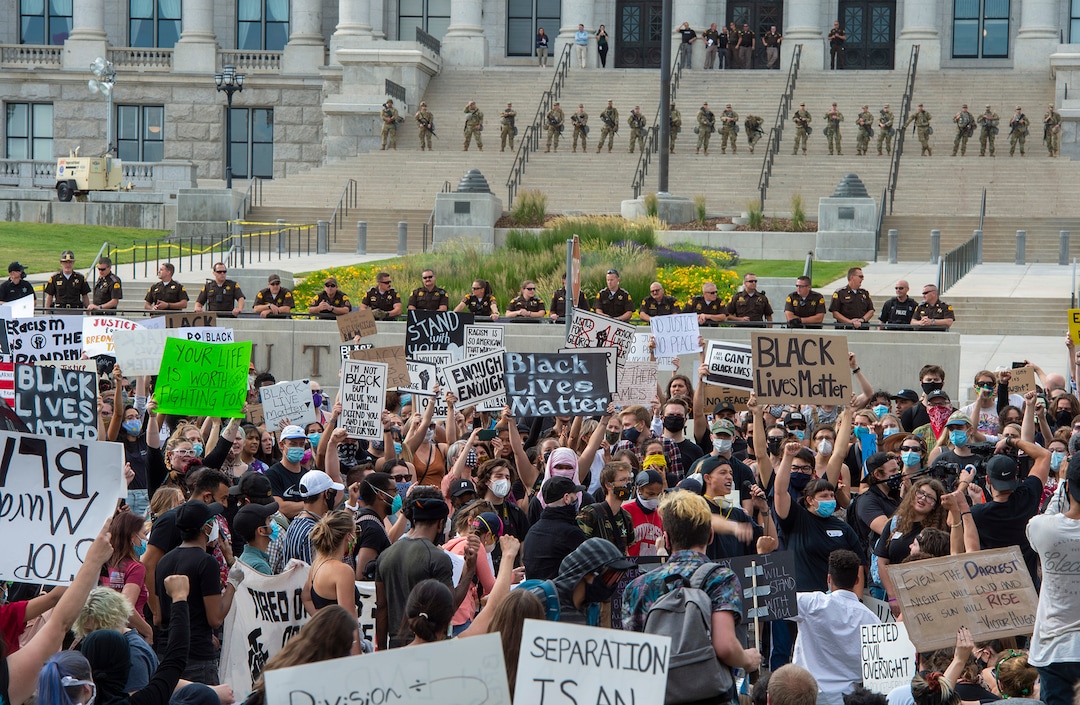(Rick Egan  |  The Salt Lake Tribune) Protesters gather in front of the State Capitol in Salt Lake City on Thursday, June 4, 2020.