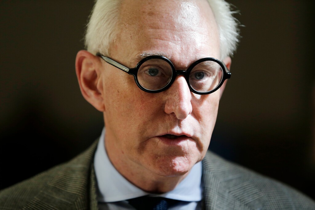 (Seth Wenig | AP file photo) In this March 30, 2017 photo, Roger Stone talks to reporters outside a courtroom in New York. Roger Stone says a New York radio host "merely confirmed" to him last year that Wikileaks founder Julian Assange had emails he planned to release about Hillary Clinton. Stone tells the Associated Press Thursday that radio host and activist Randy Credico told him about Assange's promise to release emails about Clinton. Stone had initially declined to identify his source.