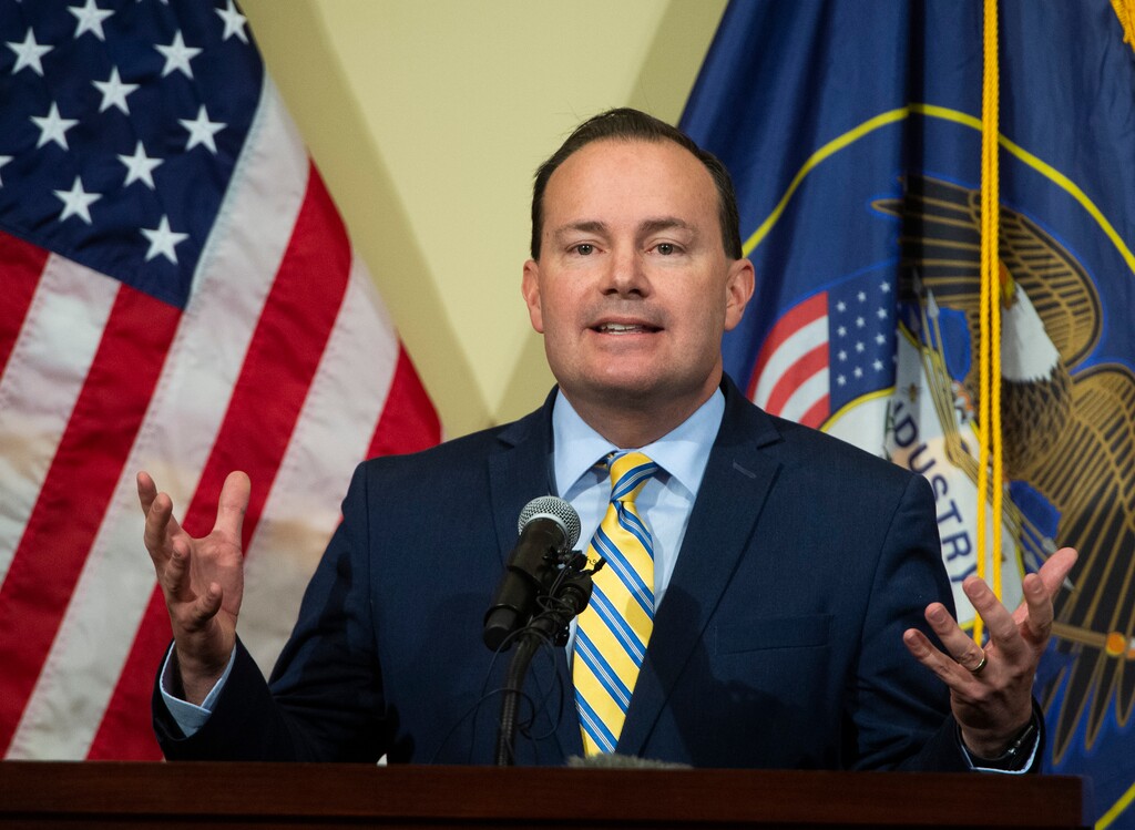 (Rick Egan | Tribune file photo)  Sen. Mike Lee speaks to supporters during a news conference with second lady Karen Pence at the Utah Sate Capitol, Friday, Nov. 15, 2019.