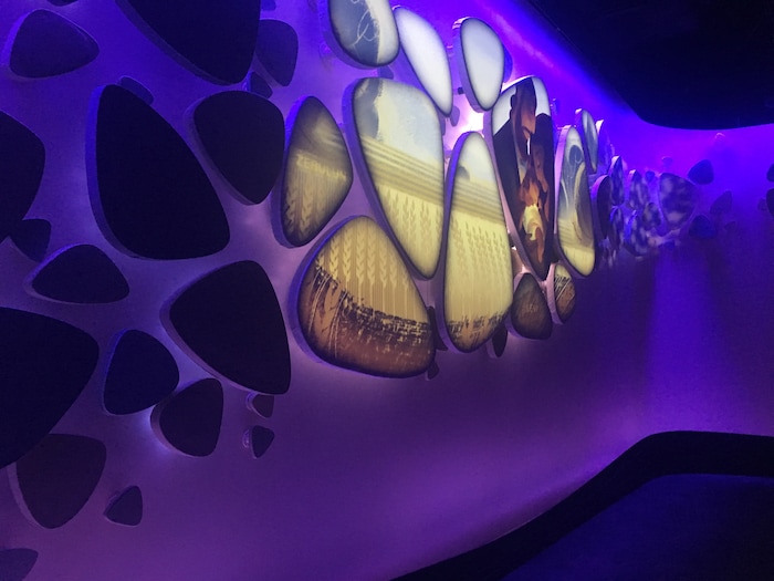 A portrayal of Moses leading the Jews out of Egypt are projected on stones at the new Museum of the Bible in Washington, D.C. on Wednesday.