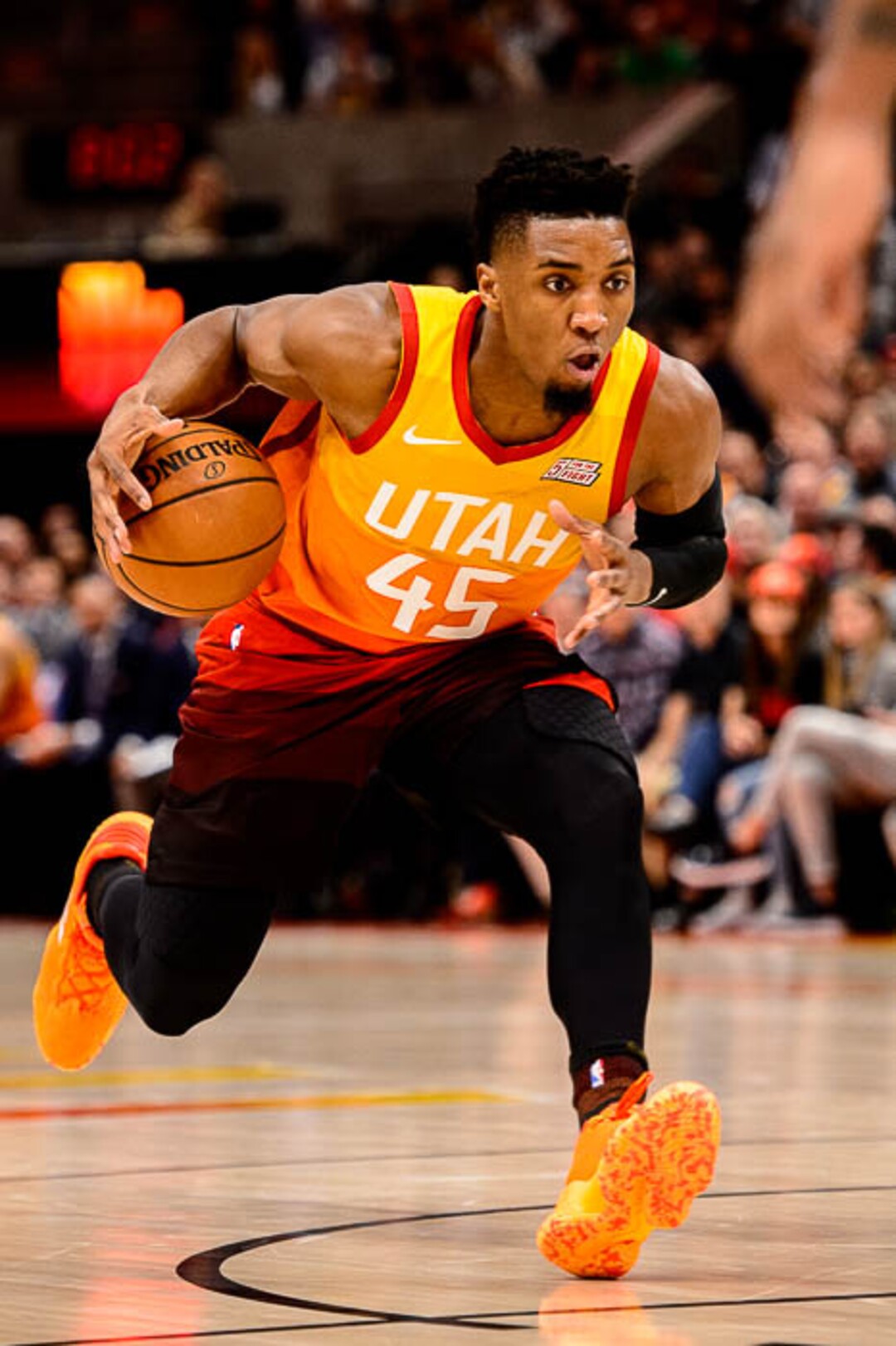 (Trent Nelson | The Salt Lake Tribune)  Utah Jazz guard Donovan Mitchell (45). Utah Jazz vs. Boston Celtics, NBA basketball in Salt Lake City on Friday Nov. 9, 2018.