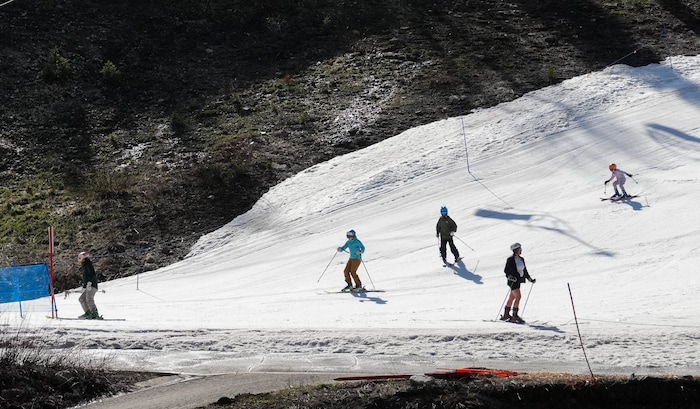 (Francisco Kjolseth  | The Salt Lake Tribune) The snow gets thin as skiers take the Peruvian Lift as Snowbird closes the book on the 2024-25 ski season on Monday, May 26, 2025. Snow and sun revelers took to the slushy slopes on Memorial Day as the resort was the last in the state to close.