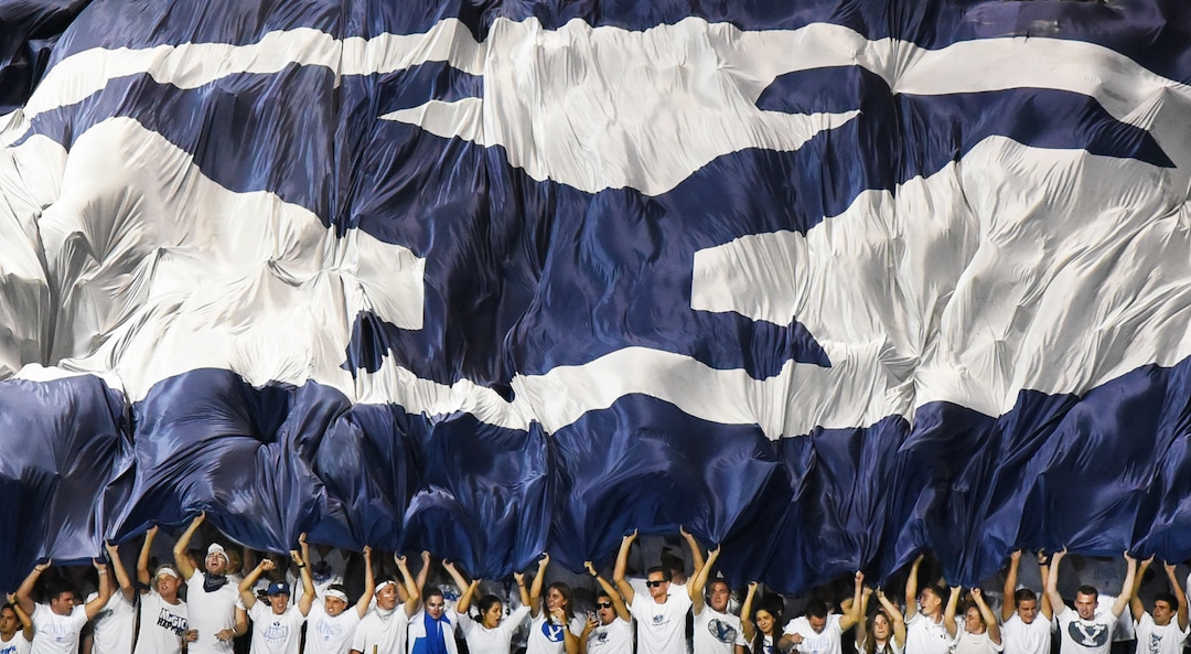 (Francisco Kjolseth  |  The Salt Lake Tribune)  The BYU student section cheers on their team during the NCAA college football game, Saturday, Sept. 8, 2018, at LaVell Edwards stadium in Provo, Utah against California.