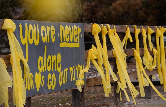 (Francisco Kjolseth  |  The Salt Lake Tribune) The community of Grantsville expresses their support for the Haynie family on Friday, Jan. 24, 2020, where funeral services were held for Consuelo Alejandra Haynie and her children Milan, 12, Alexis, 15 and Matthews, 14.