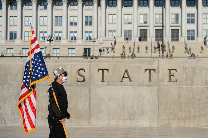 (Trent Nelson | The Salt Lake Tribune) Trump supporter Martin Turner at the state Capitol in Salt Lake City on Sunday, Jan. 17, 2021.