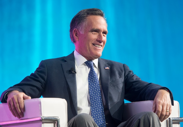 (Rick Egan  |  The Salt Lake Tribune)   Mitt Romney speaks at the Tech Summit at the Salt Palace Convention Center,  Friday, January 19, 2018.


