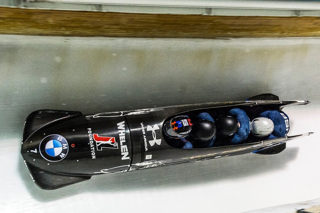 Chris Detrick  |  The Salt Lake TribuneUSA's Steven Holcomb, Frank Del Duca, Carlo Valdes and Samuel McGuffie compete during the Bobsled and Skeleton World Cup at the Utah Olympic Park in Park City Friday January 15, 2016. 