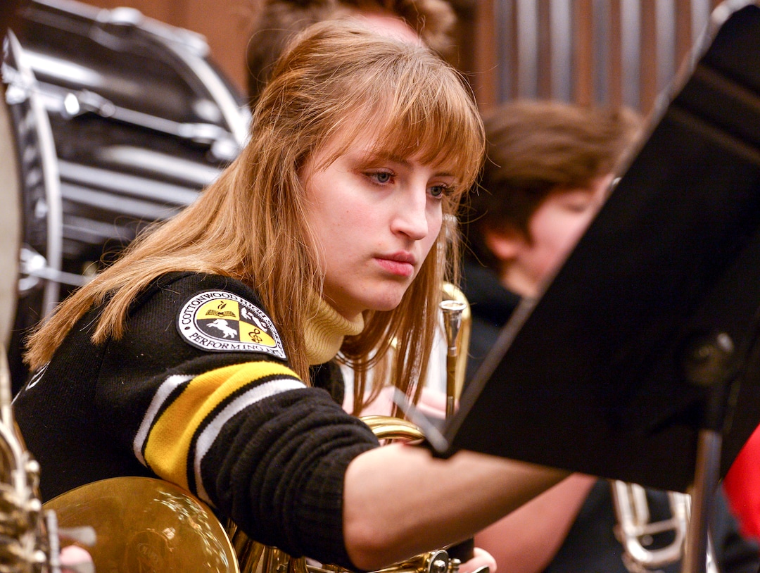 Leah Hogsten  |  The Salt Lake Tribune   French horn player Charlotte Drury makes notations on her sheet of music after Utah Symphony Music Director Thierry Fischer told her she "ate a beat." Fischer is helping members of the Cottonwood High School symphony bring to life Stravinsky's "The Firebirdâ" through the first Adopt a School pilot program. They will culminate in the performance of the piece on May 20, with Maestro Fischer conducting the live streamed event to other participating Utah orchestras who will be following along as the state's largest "Super Orchestra."
