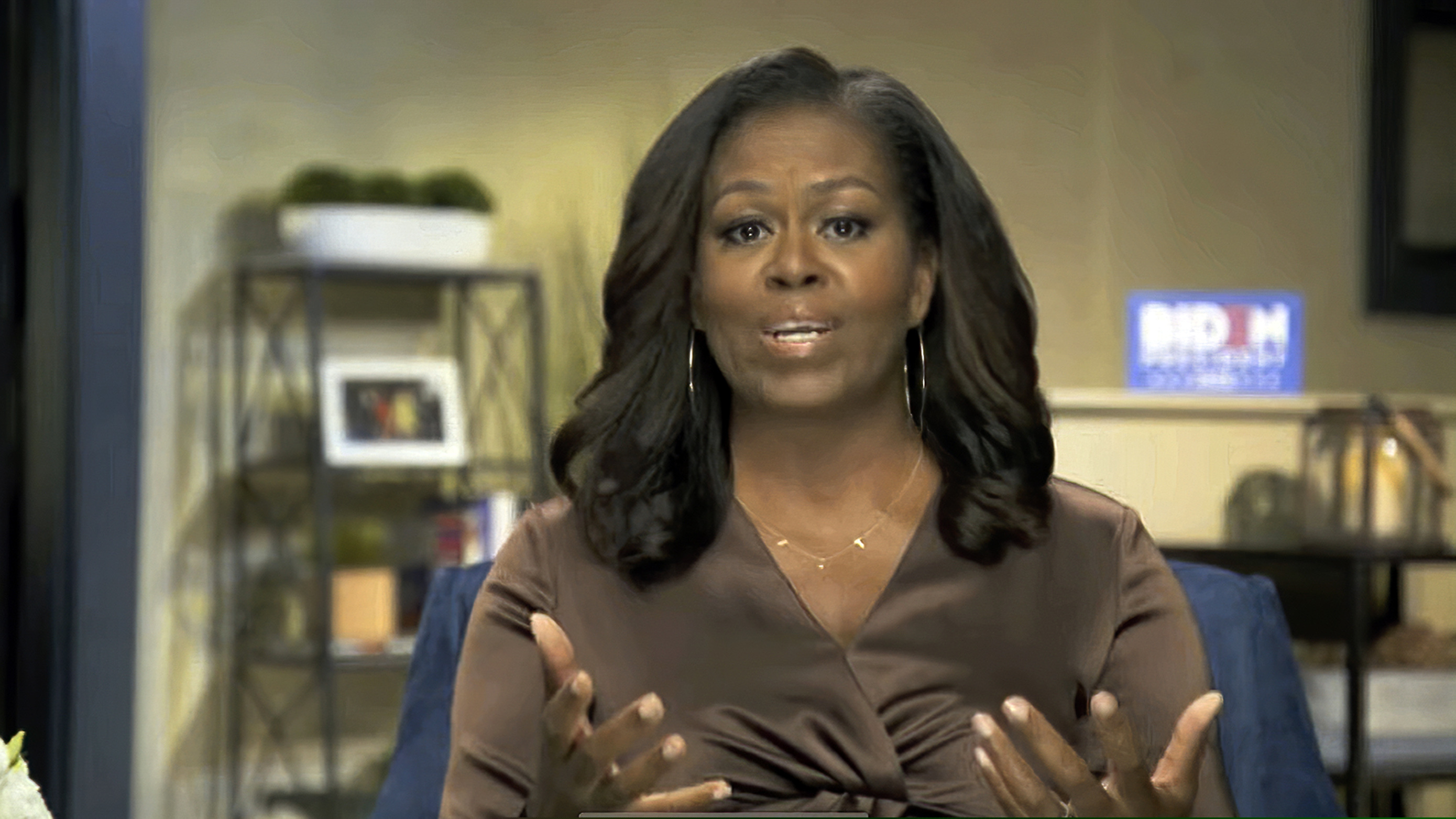In this image from video, former first lady Michelle Obama speaks during the first night of the Democratic National Convention on Monday, Aug. 17, 2020. The DNC released excerpts of her speech ahead of the convention start. (Democratic National Convention via AP)