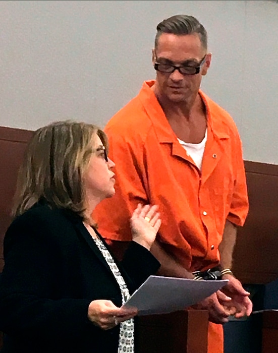 (Ken Ritter | AP file photo) In this Aug. 17, 2017, file photo, Nevada death row inmate Scott Dozier, right, confers with Lori Teicher, a federal public defender involved in his case, during an appearance in Clark County District Court in Las Vegas. The Nevada Supreme Court says the state can go ahead with its first execution of a death row inmate in 12 years. In a blunt and unanimous ruling on Thursday, May 10, 2018, the state's highest court says that federal public defenders and the American Civil Liberties Union used the wrong process to try to stop Dozier's lethal injection.