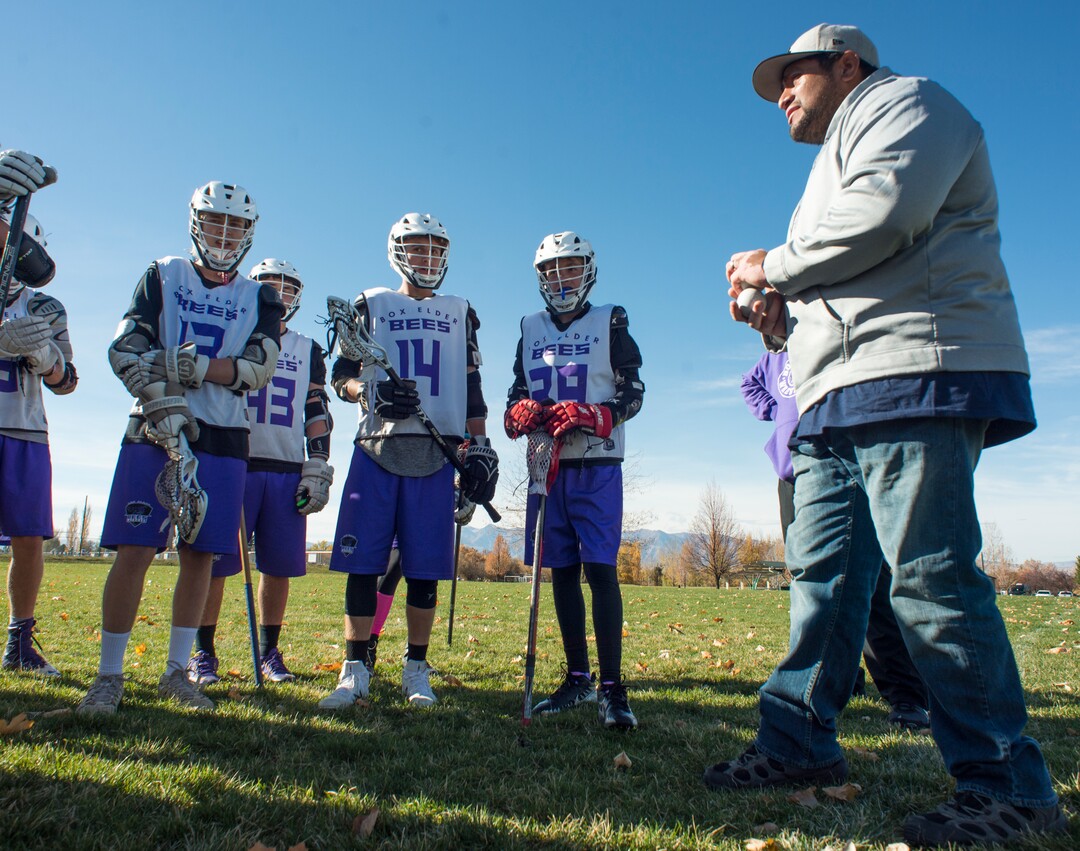 (Rick Egan | The Salt Lake Tribune) Box Elder lacrosse coach Juan Gaytan coaches the Bees during a tournament in Logan on Saturday, Nov. 3, 2018.