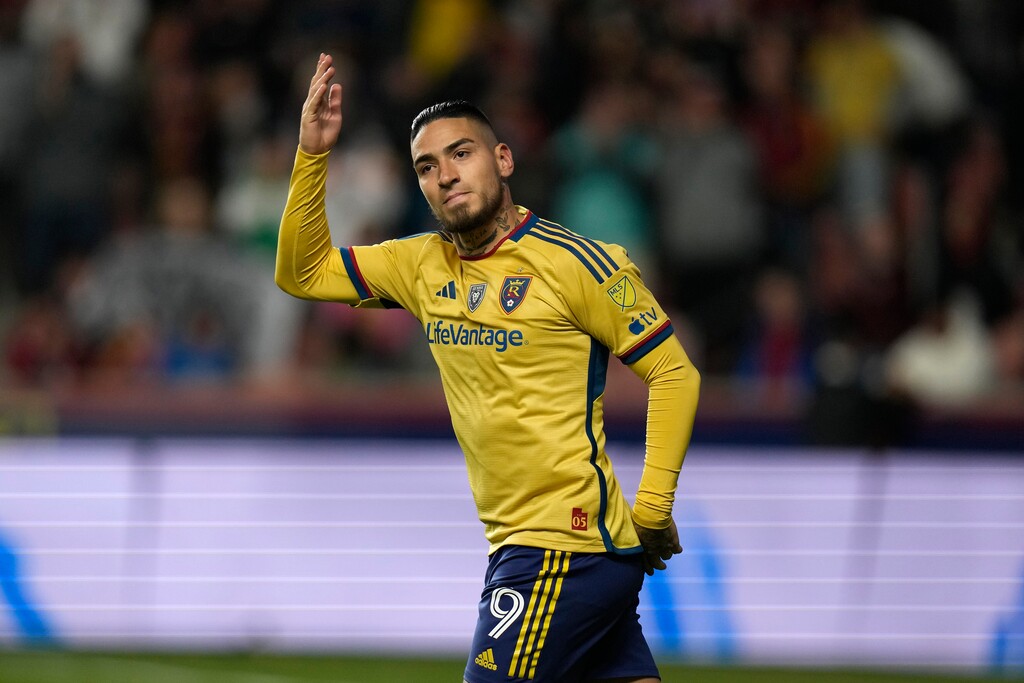 Real Salt Lake forward Cristian Arango, shown during a game against the Houston Dynamo in November, scored his ninth goal of the season on Saturday night as RSL beat Sporting Kansas City 1-0 in Sandy, Utah. (Rick Bowmer | The Associated Press).