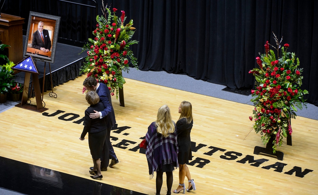 (Steve Griffin  |  The Salt Lake Tribune)  The Huntsman Center begins to fill up prior to funeral services for Jon Huntsman Sr. at the arena on the University of Utah campus in Salt Lake City Saturday February 10, 2018.