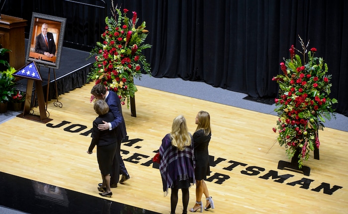 (Steve Griffin  |  The Salt Lake Tribune)  The Huntsman Center begins to fill up prior to funeral services for Jon Huntsman Sr. at the arena on the University of Utah campus in Salt Lake City Saturday February 10, 2018.