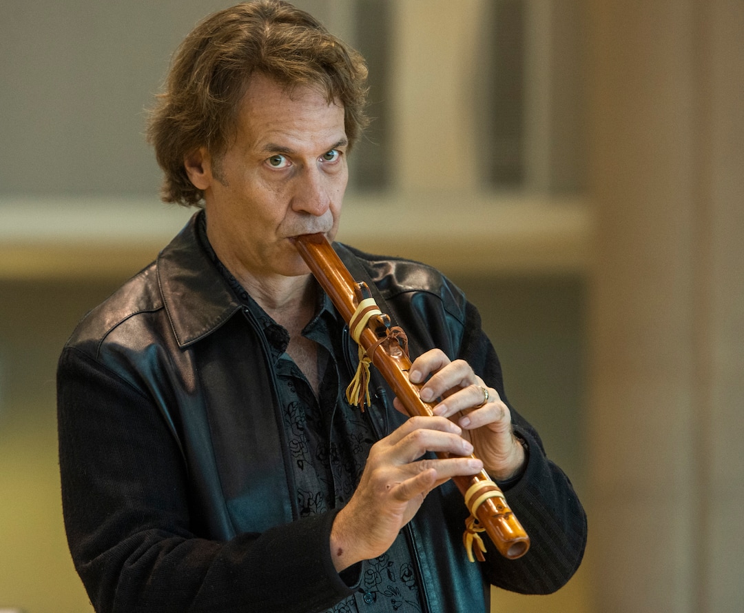 (Rick Egan  |  The Salt Lake Tribune)    Kurt Bestor entertains the crowd at Shriners' Hospital, by playing instruments he has collected from around the world. Tuesday, Nov. 19, 2019.