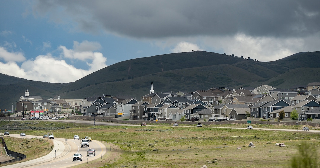 (Francisco Kjolseth  |  The Salt Lake Tribune)  Development continues to creep up against the Oquirrh foothills along the southwest bench in Salt Lake County near Herriman on Friday, May 17, 2019. A flurry of land use planning is underway covering SLCounty's west side, as growth pressure only gets more intense and we head toward a future of wall-to-wall city.