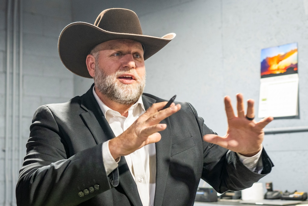 (Rick Egan | The Salt Lake Tribune) Ammon Bundy at his workshop in Cedar City in March. Bundy offered his thoughts to The Salt Lake Tribune on Trump, Musk, MAGA, the Constitution, the Book of Mormon and the "White Horse Prophecy."